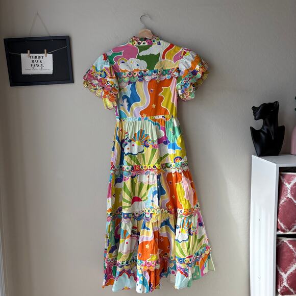 CELIA B Dress Cordelia Whimsical Colorful Scalloped Button Front Midi Dress S - Picture 8 of 11